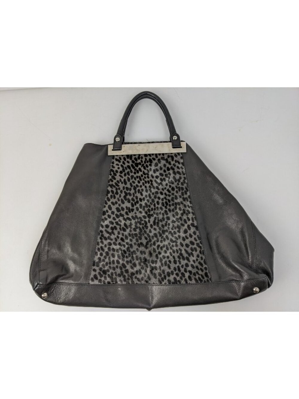 alberta di canio black leather fur handbag purse tote large made in italy